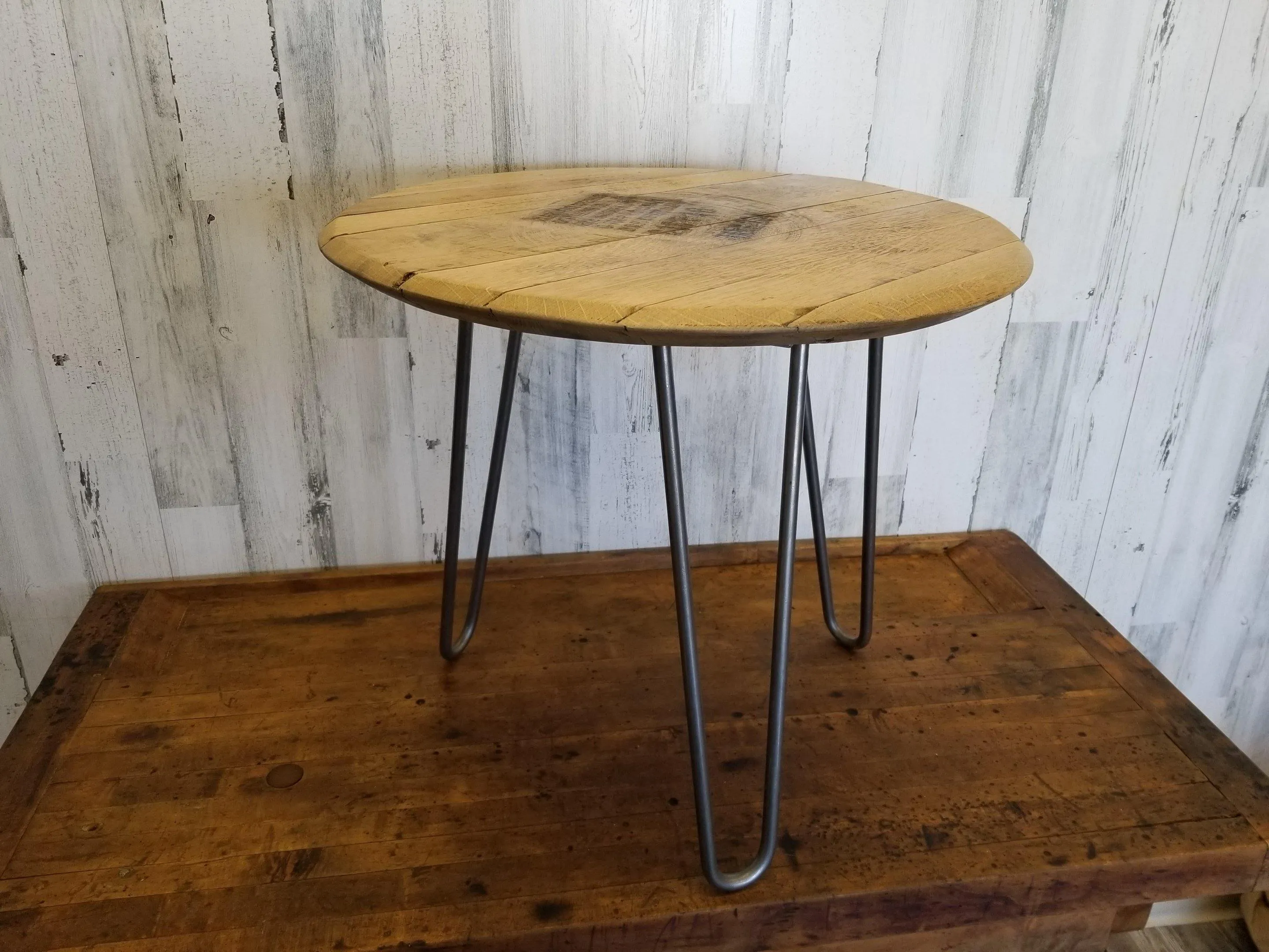 Bourbon Head Clear Coat Side Table with Hairpin Legs