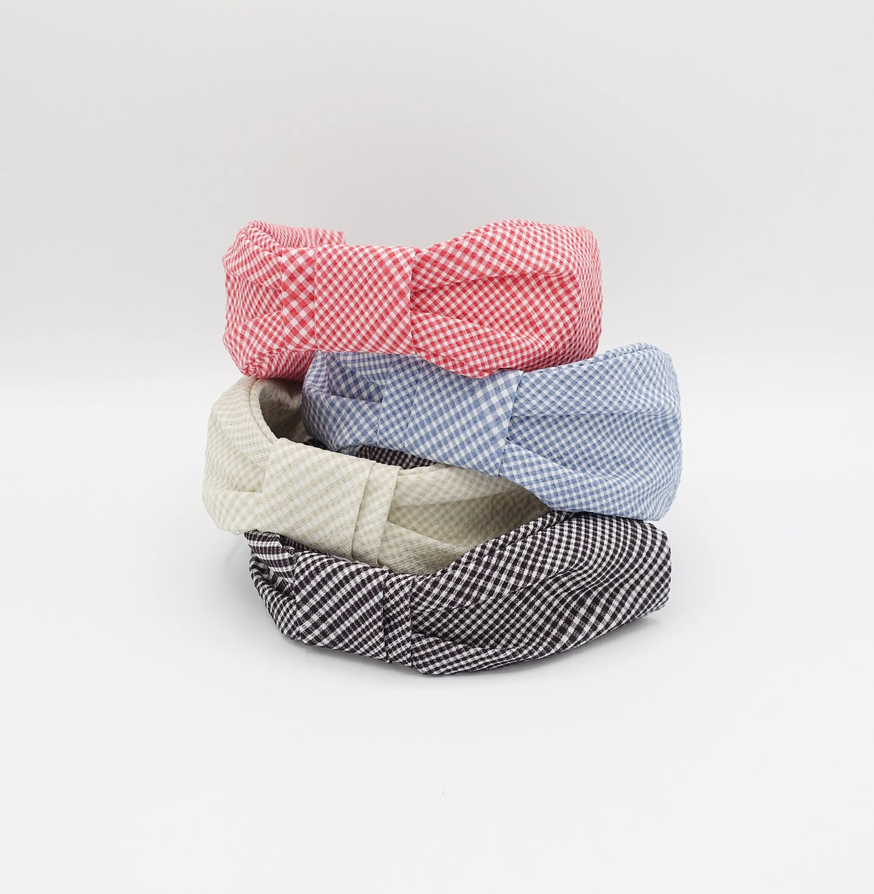 bow tie headband seersucker Spring Summer check hairband for women