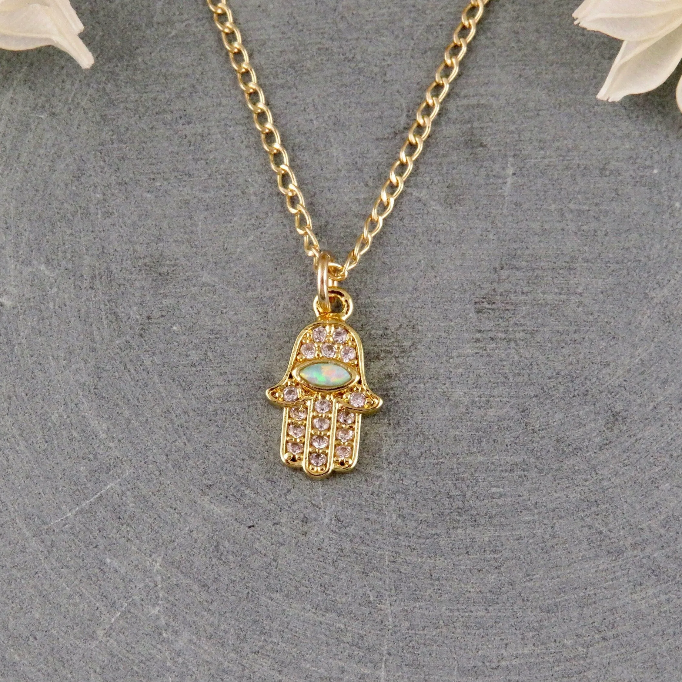 Bright Opal Hamsa Necklace