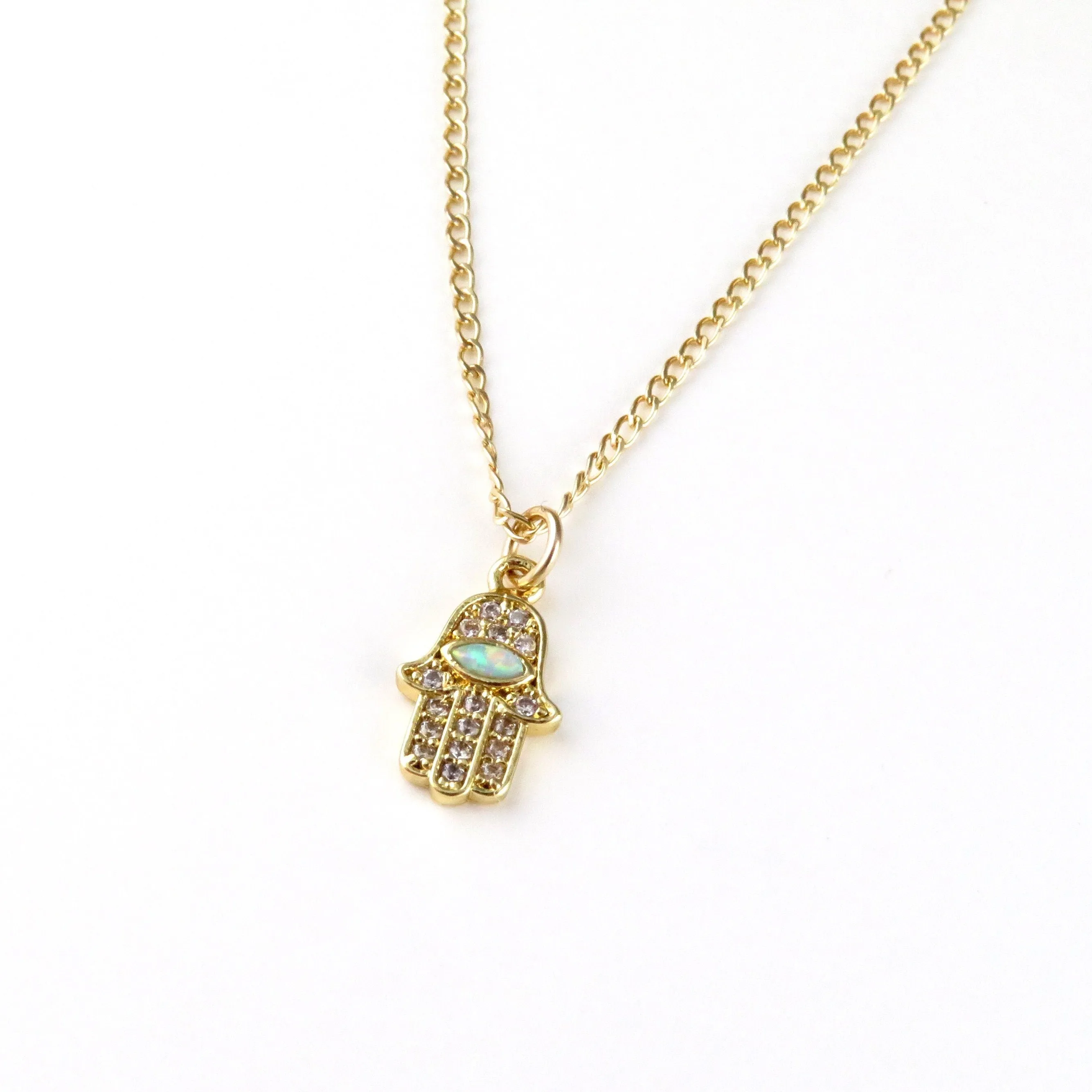 Bright Opal Hamsa Necklace