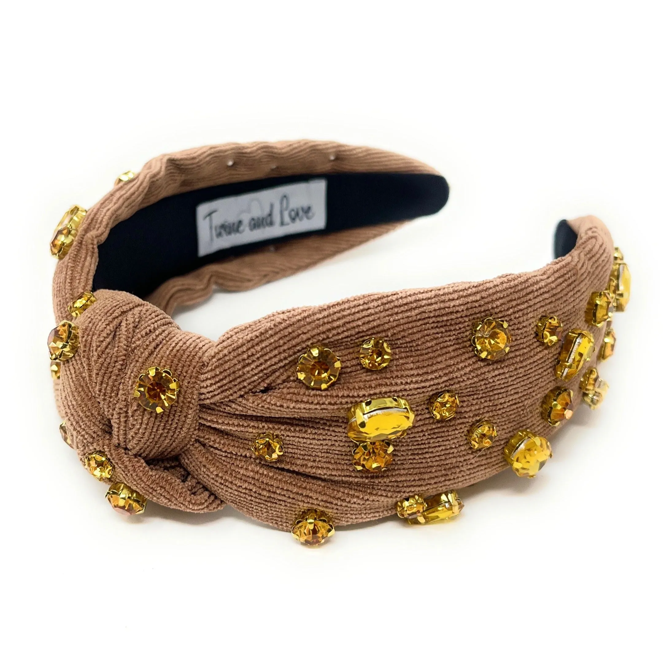 Brown Corduroy Jeweled Knot Headband