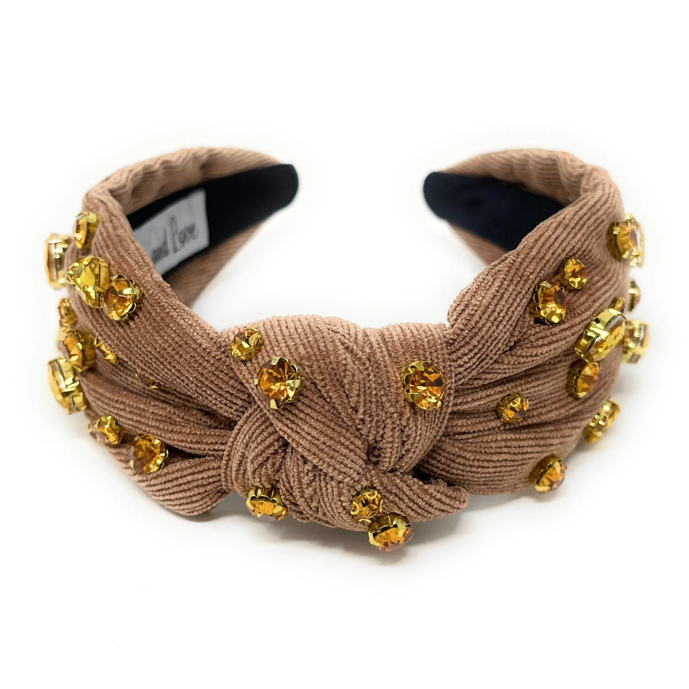 Brown Corduroy Jeweled Knot Headband