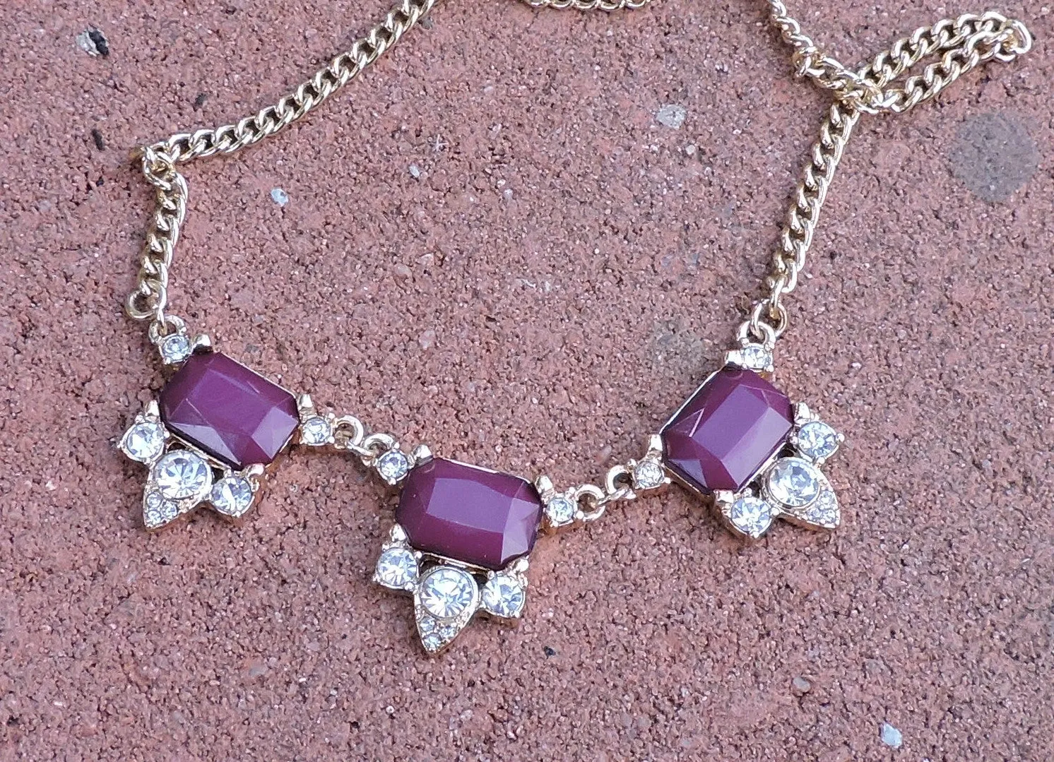 Burgundy Beads with Rhinestone Choker/Necklace