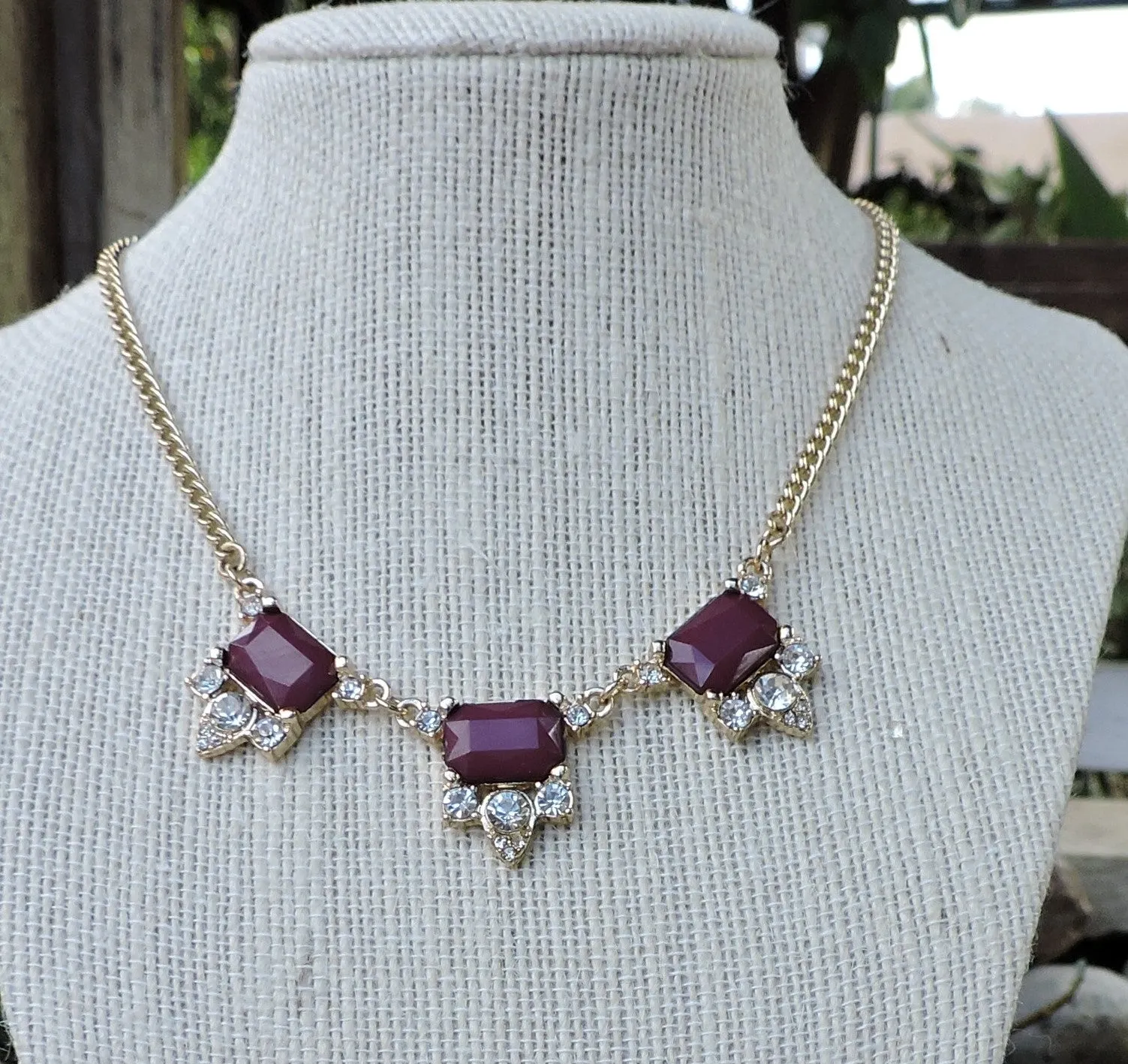 Burgundy Beads with Rhinestone Choker/Necklace