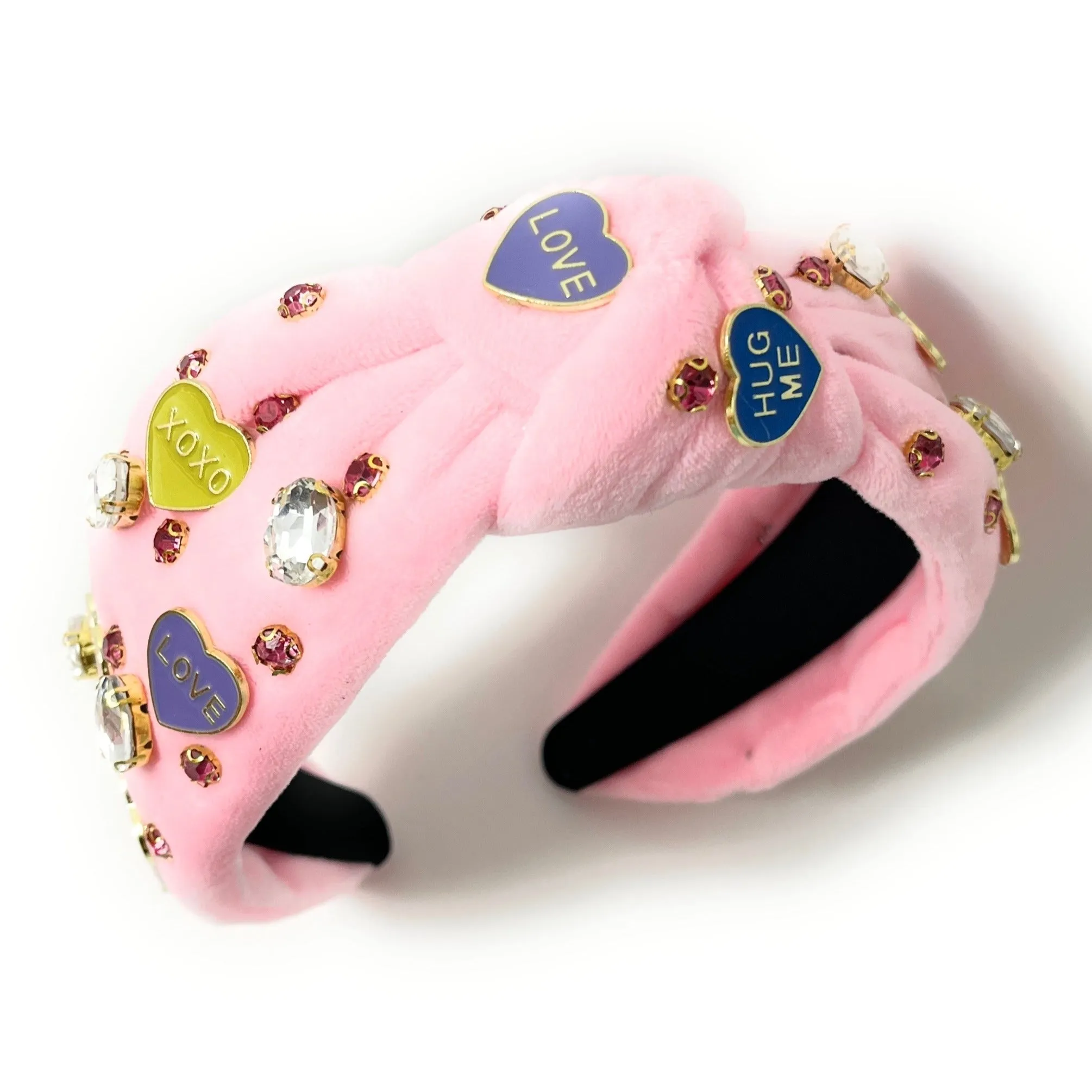 Candy Hearts Pink Jeweled Knot Headband