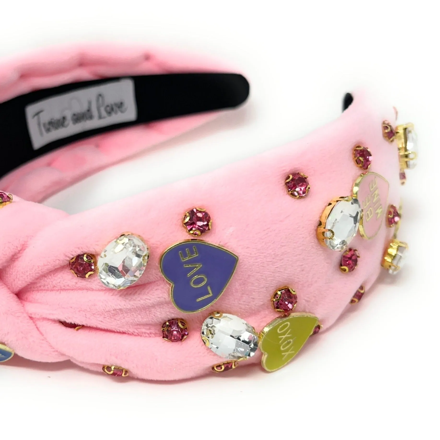 Candy Hearts Pink Jeweled Knot Headband