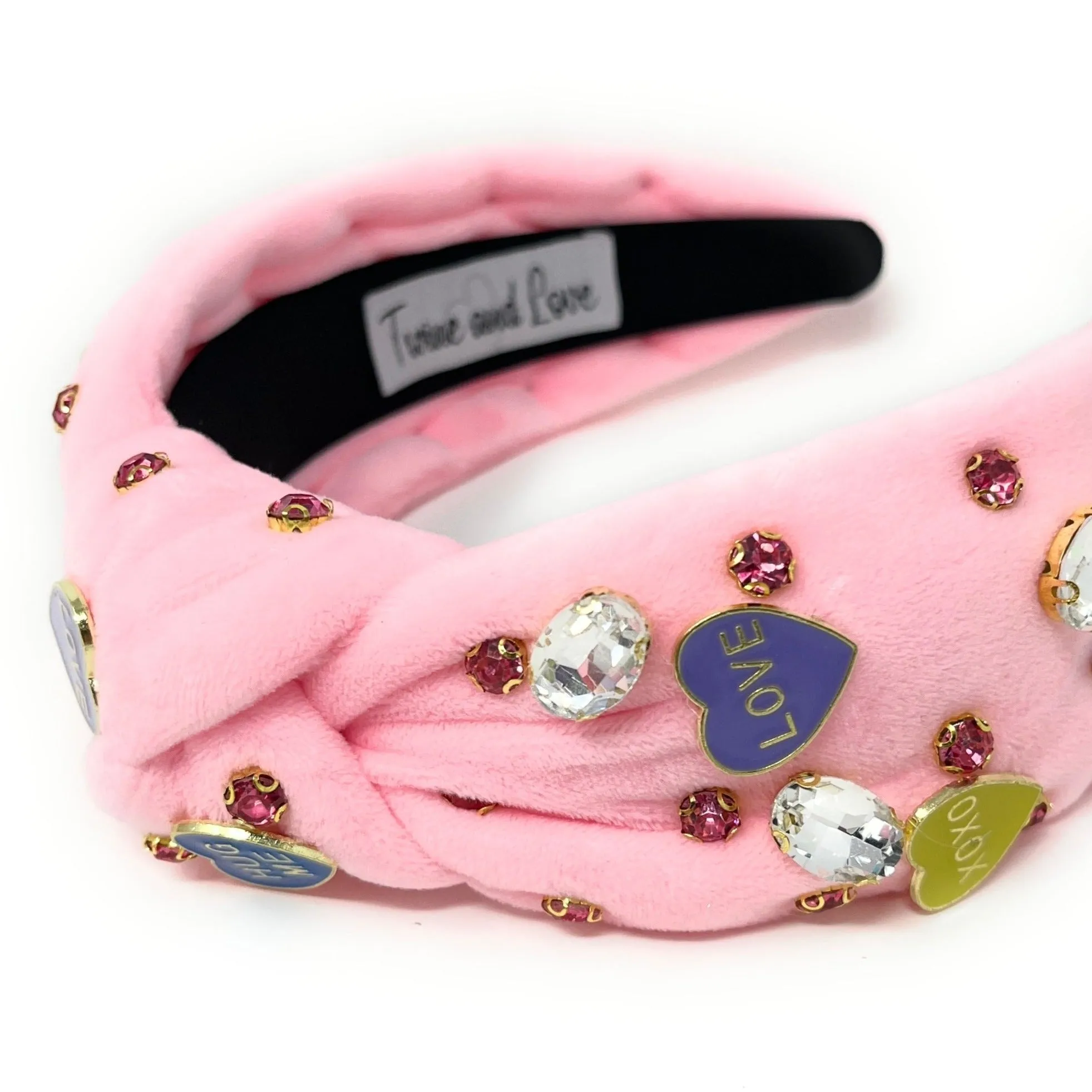 Candy Hearts Pink Jeweled Knot Headband