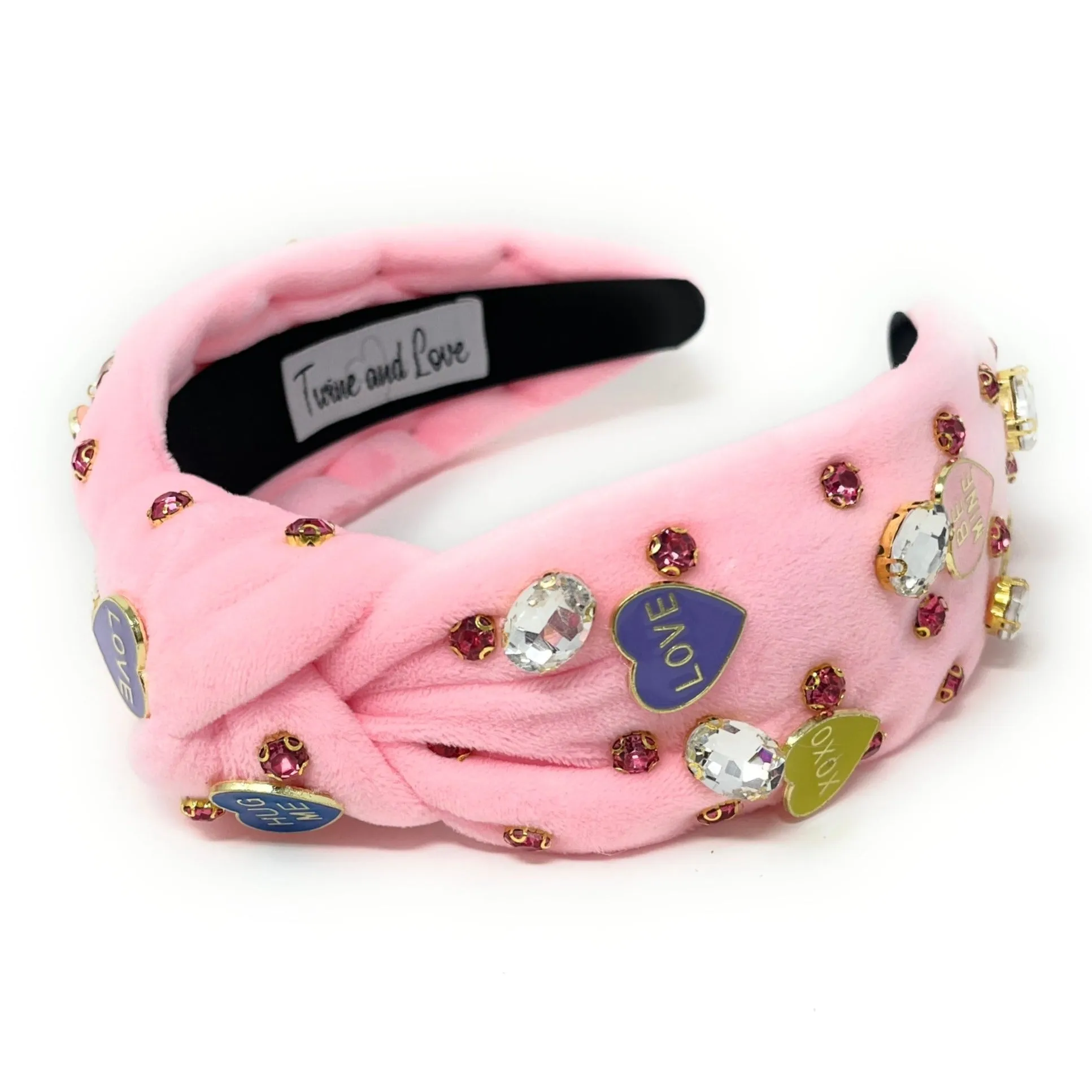 Candy Hearts Pink Jeweled Knot Headband