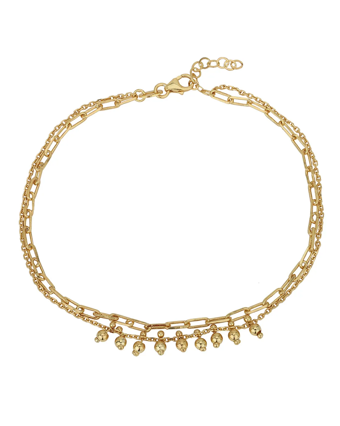 Carlton London 18Kt Gold Plated Double Layer Anklet With Dangling Beads