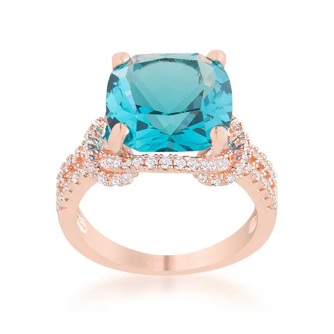 Charlene Aqua Blue Rose Gold Statement Ring | 9ct