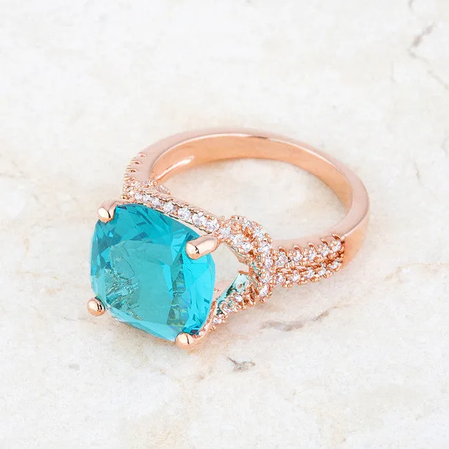 Charlene Aqua Blue Rose Gold Statement Ring | 9ct