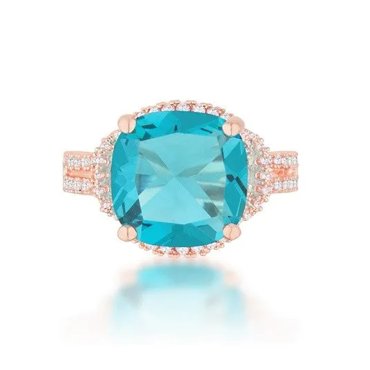 Charlene Aqua Blue Rose Gold Statement Ring | 9ct