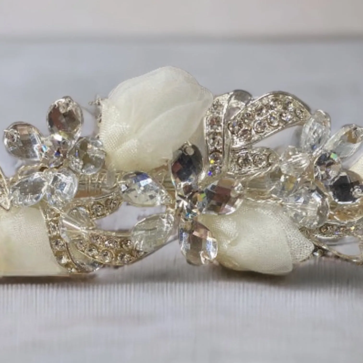 Charmaine - Ivory flower Crystal Tiara Brides Crystal Tiara Floral Silver Elegant Tiara