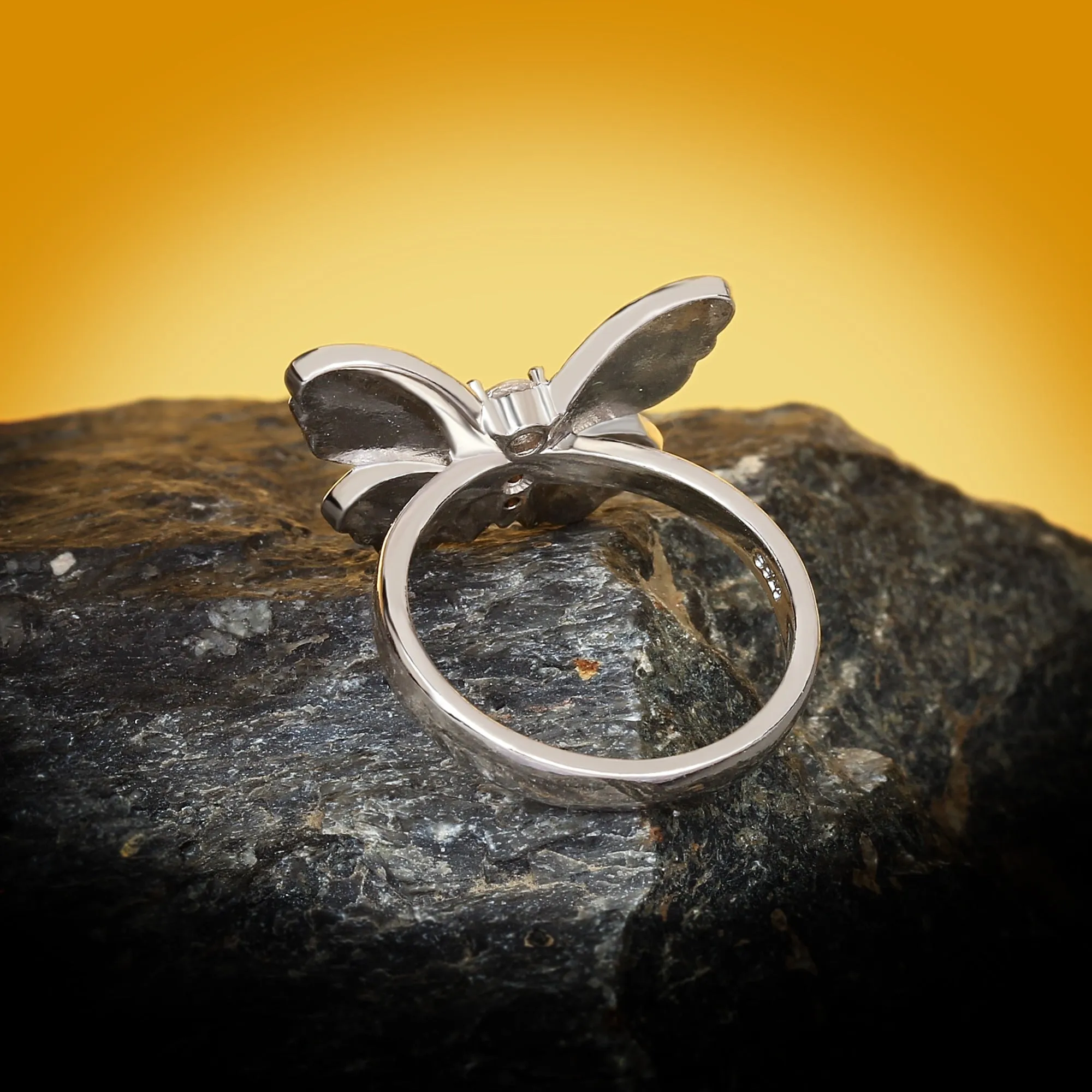 Chinese Jewelry Pink Butterfly Enamel Ring for Women with Zircon in 925 Silver