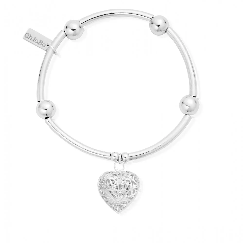 ChloBo Sterling Silver Noodle Ball Filigree Heart Bracelet