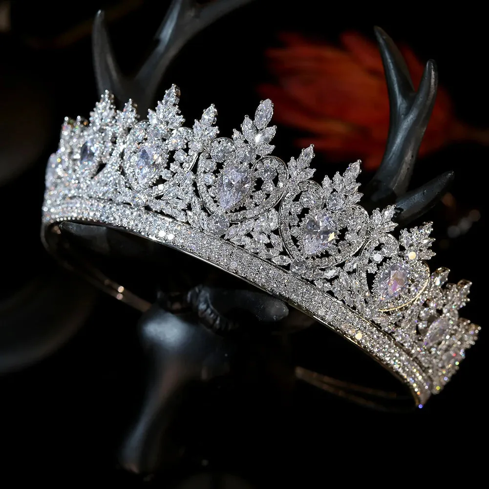 Classic Cubic Zirconia Tiara Crystal Crown Wedding Hair Accessory