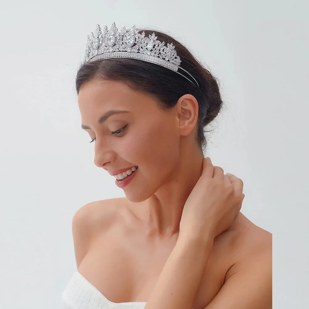 Classic Cubic Zirconia Tiara Crystal Crown Wedding Hair Accessory