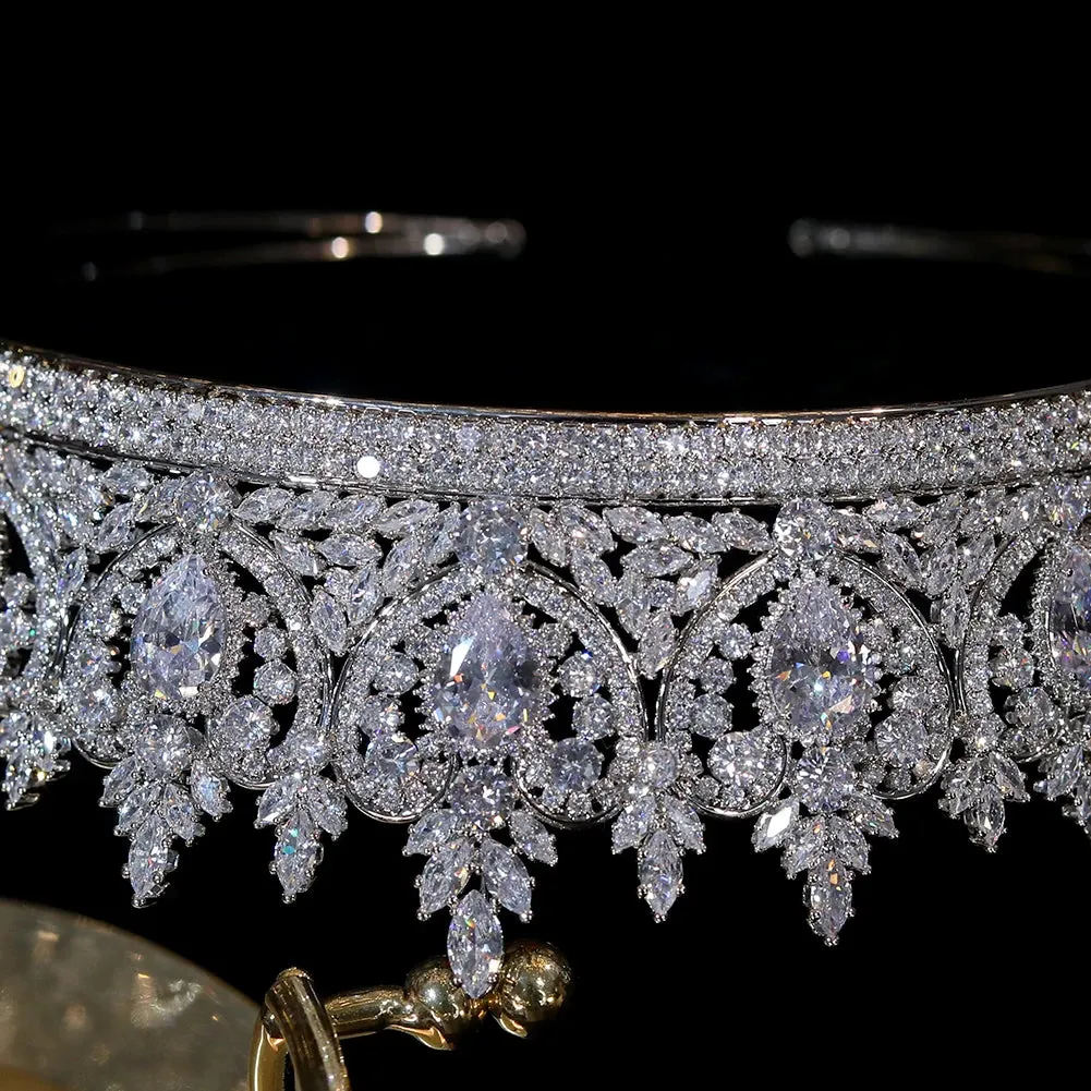 Classic Cubic Zirconia Tiara Crystal Crown Wedding Hair Accessory