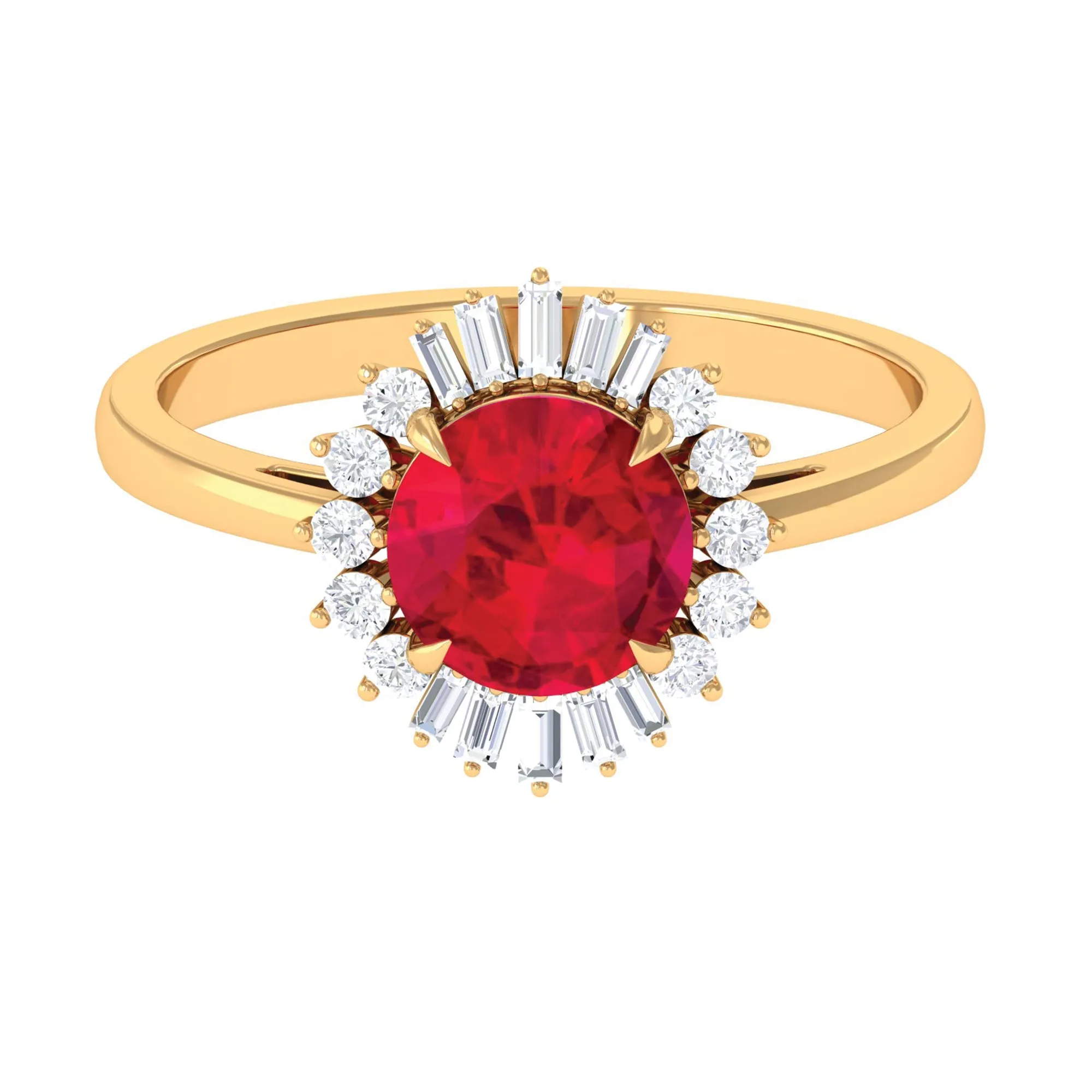 Claw Set Created Ruby Cocktail Ring with Diamond Halo