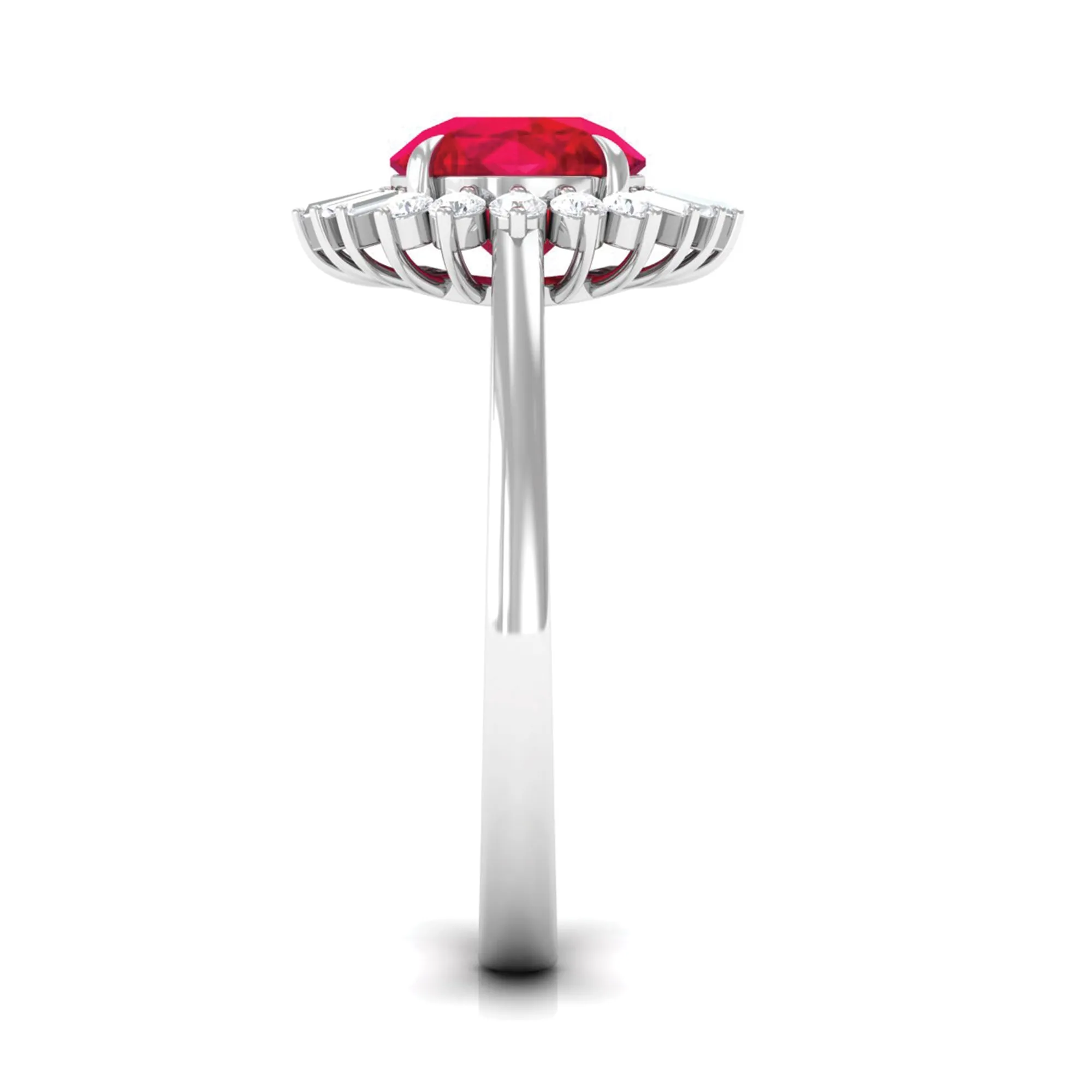 Claw Set Created Ruby Cocktail Ring with Diamond Halo