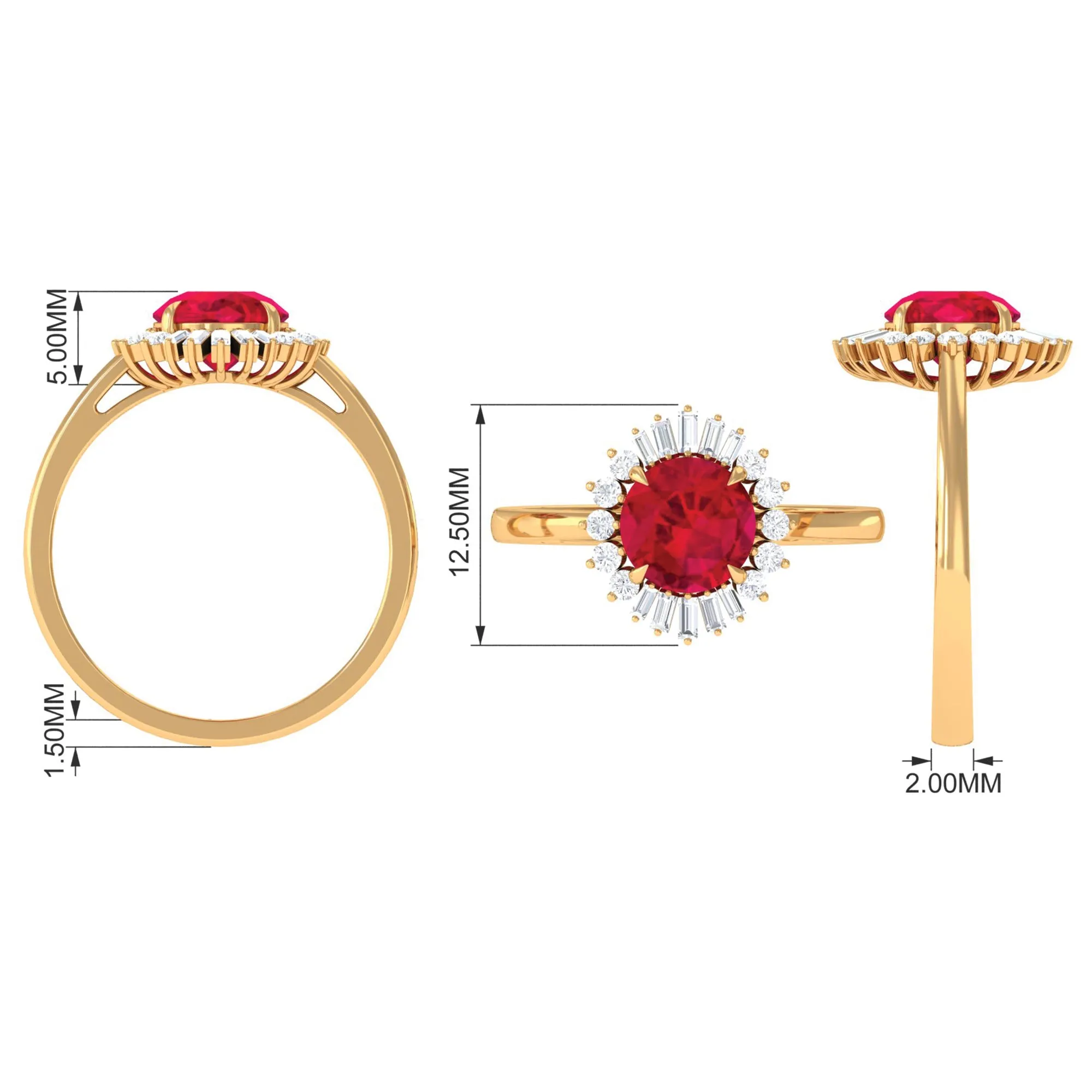 Claw Set Created Ruby Cocktail Ring with Diamond Halo