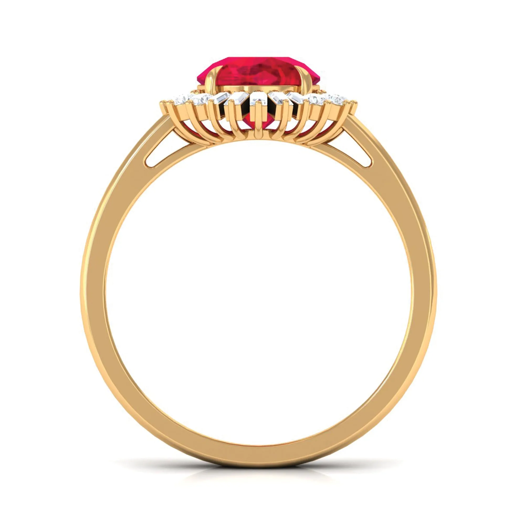 Claw Set Created Ruby Cocktail Ring with Diamond Halo