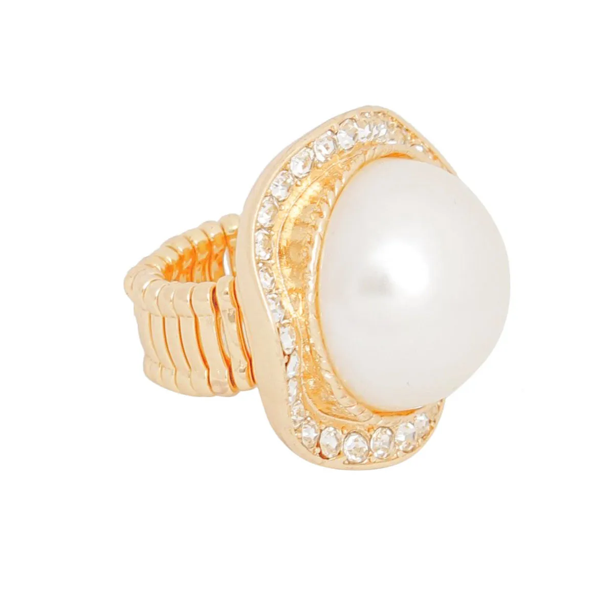 Cocktail Ring Large Gold Dome Pearl for Women