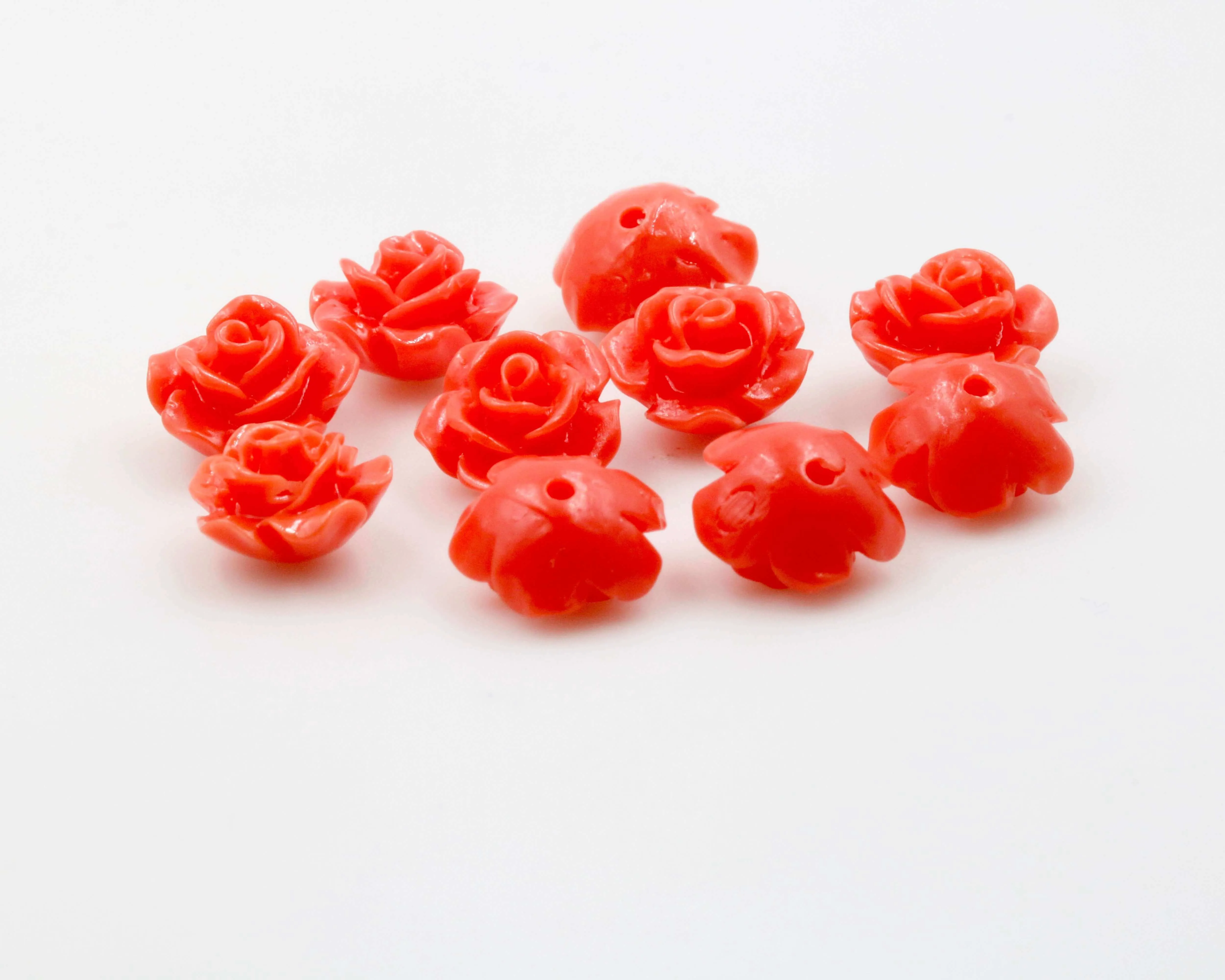 Composite Coral Flower Beads Red Flower Beads Half Drilled Beads Red Bead Orange Bead Resin Coral Bead Rose Bead Rose DIY Jewelry 10mm SKU:115687