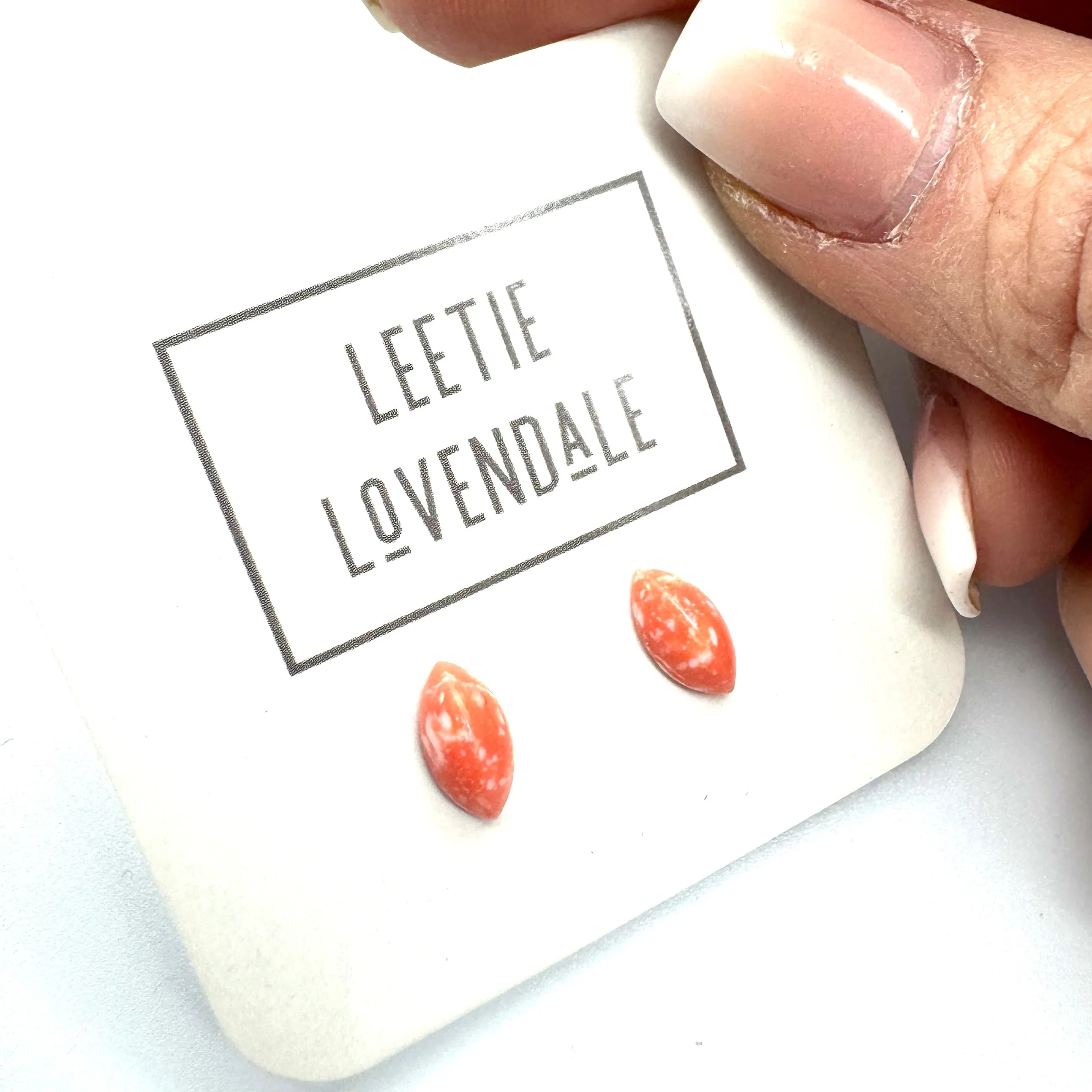 Coral & White Mosaic Mini Marquis Stud Earrings