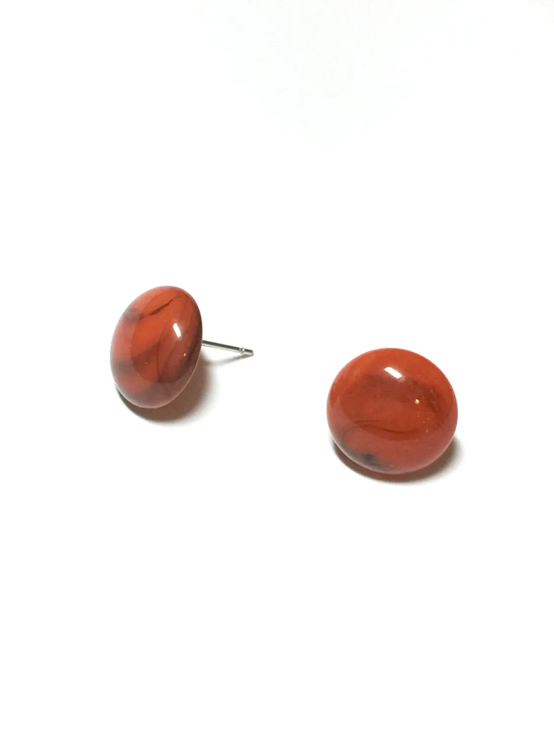 Coral Marbled Small Retro Button Stud Earrings - 14mm