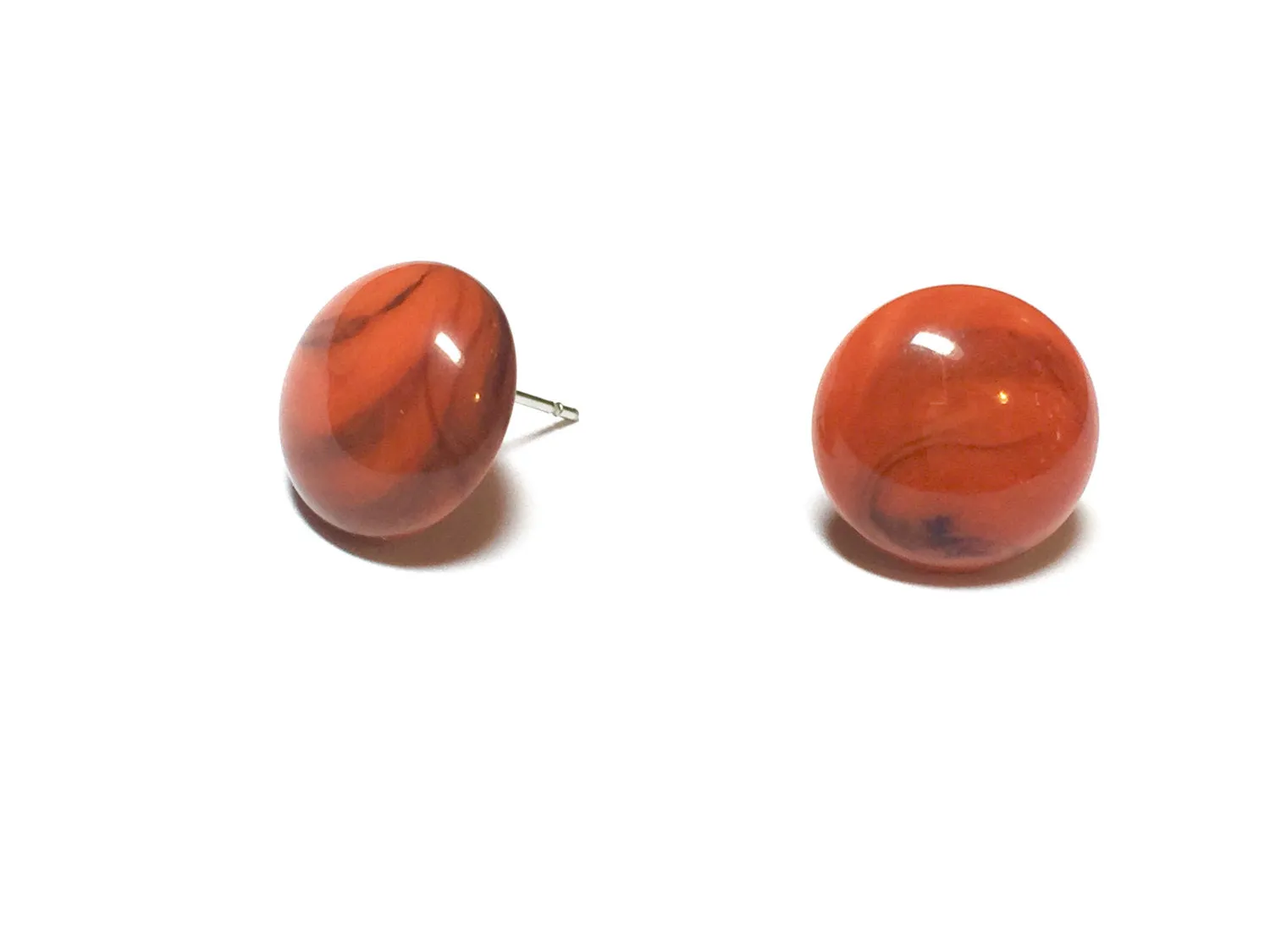 Coral Marbled Small Retro Button Stud Earrings - 14mm