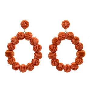 Coral Woven Ball Oval Earrings