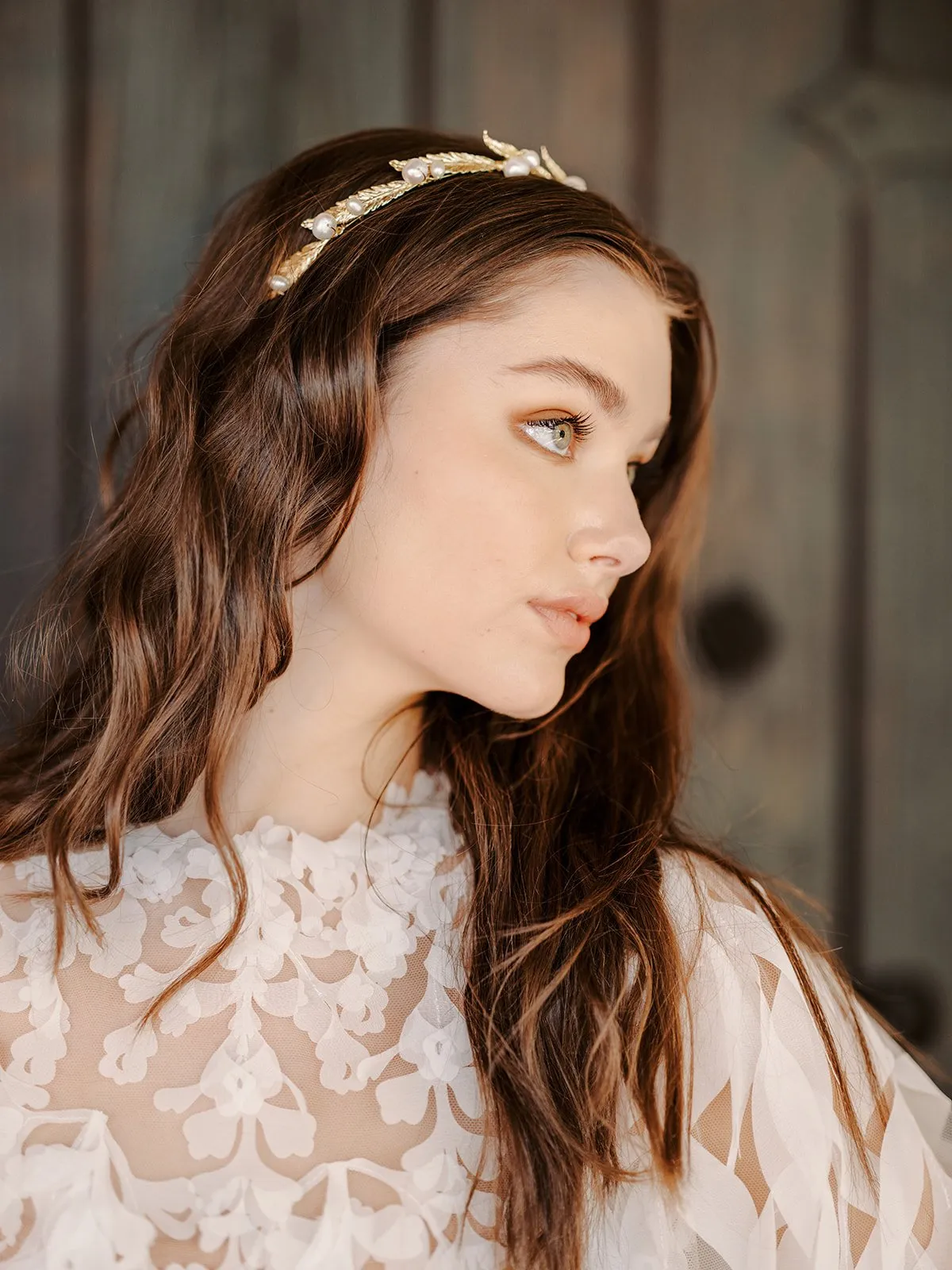 CORINNE Gilded Leaves Headband Tiara