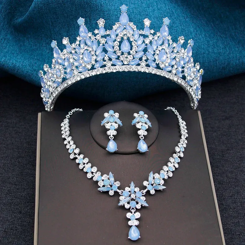 Crystal Bridal Crown Jewelry Sets Tiaras Earrings Necklace for Women