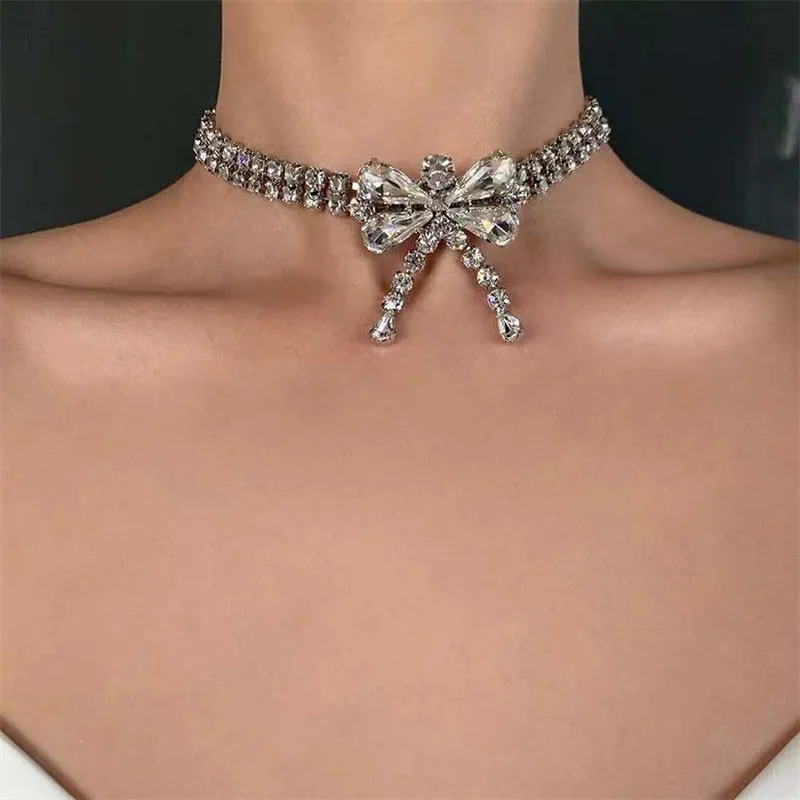 Crystal Rhinestone Bow Pendant Choker Necklace and Other Styles -Gifts For Any Occasion-Bridesmaids-Wedding Accessories