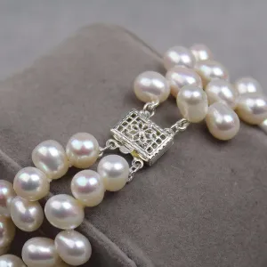 Dancing Pearl "Tango" Double Strand Bracelet | 6x8mm head drill Freshwater Cultured