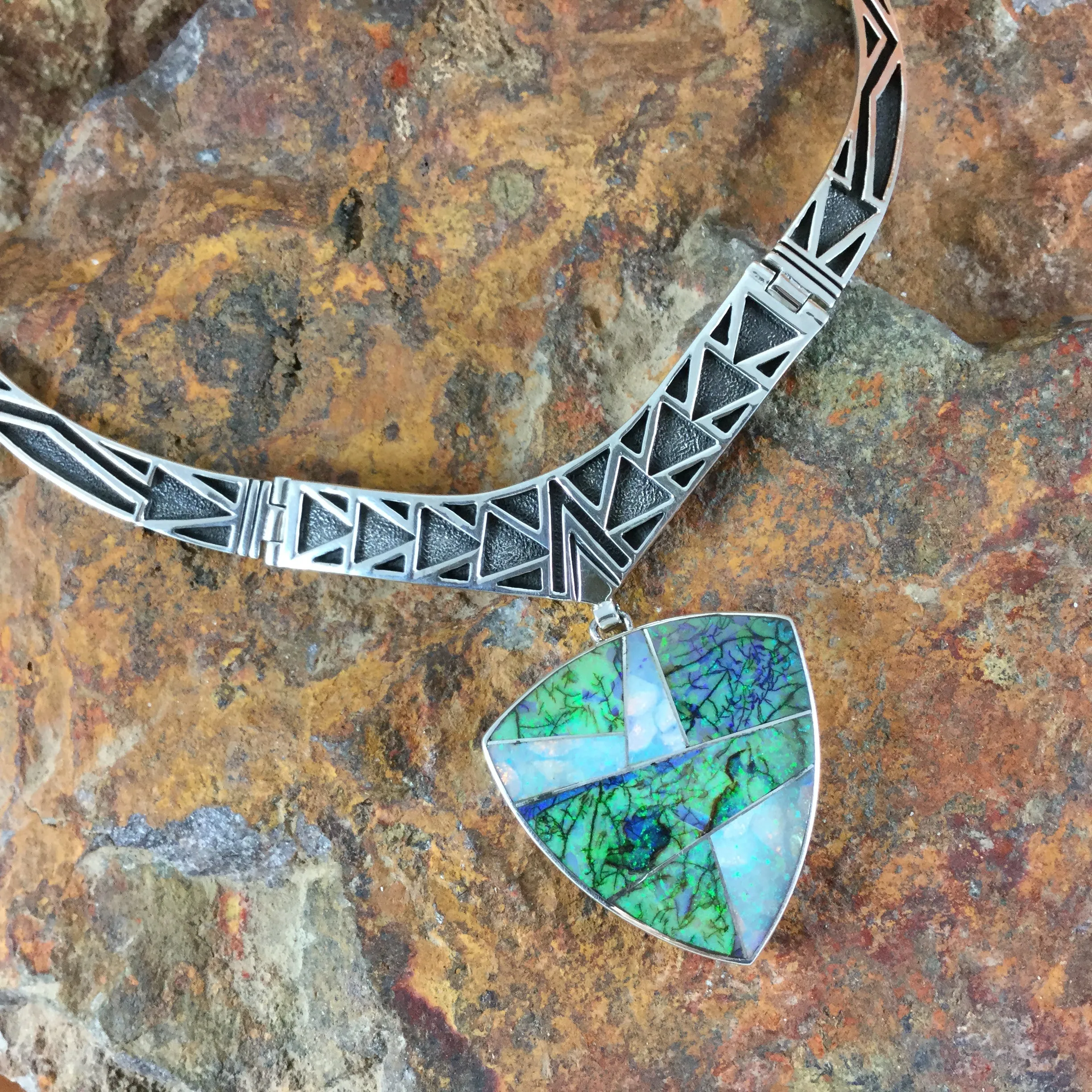 David Rosales Rio Verde Inlaid Sterling Silver Necklace