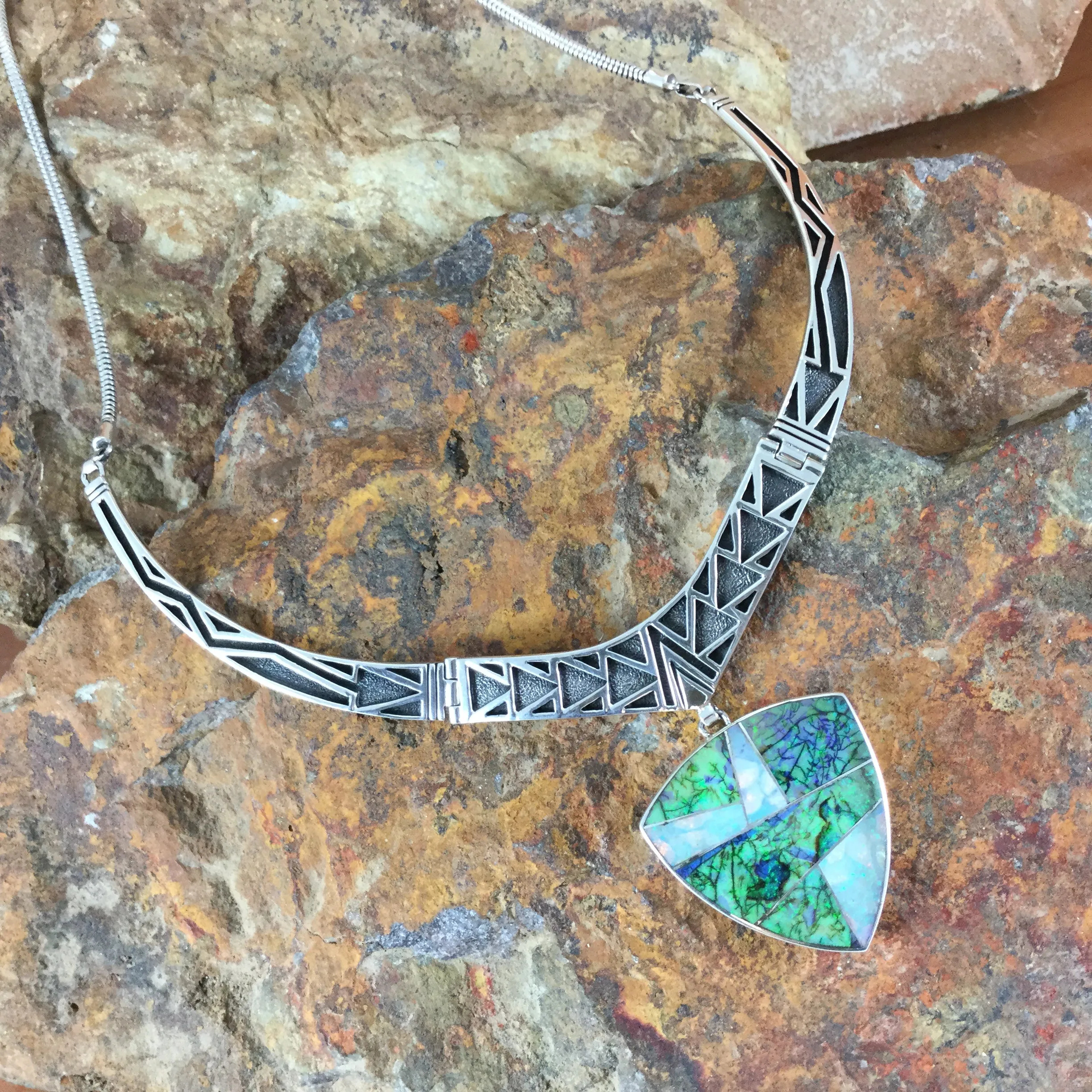 David Rosales Rio Verde Inlaid Sterling Silver Necklace