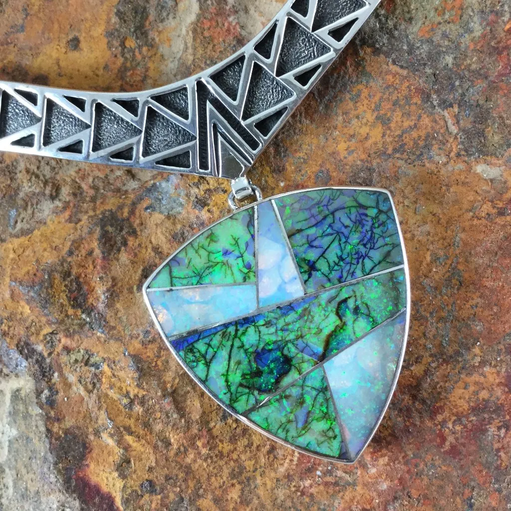 David Rosales Rio Verde Inlaid Sterling Silver Necklace