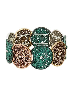 Desi Filigree Circular Patina Metal Bracelet