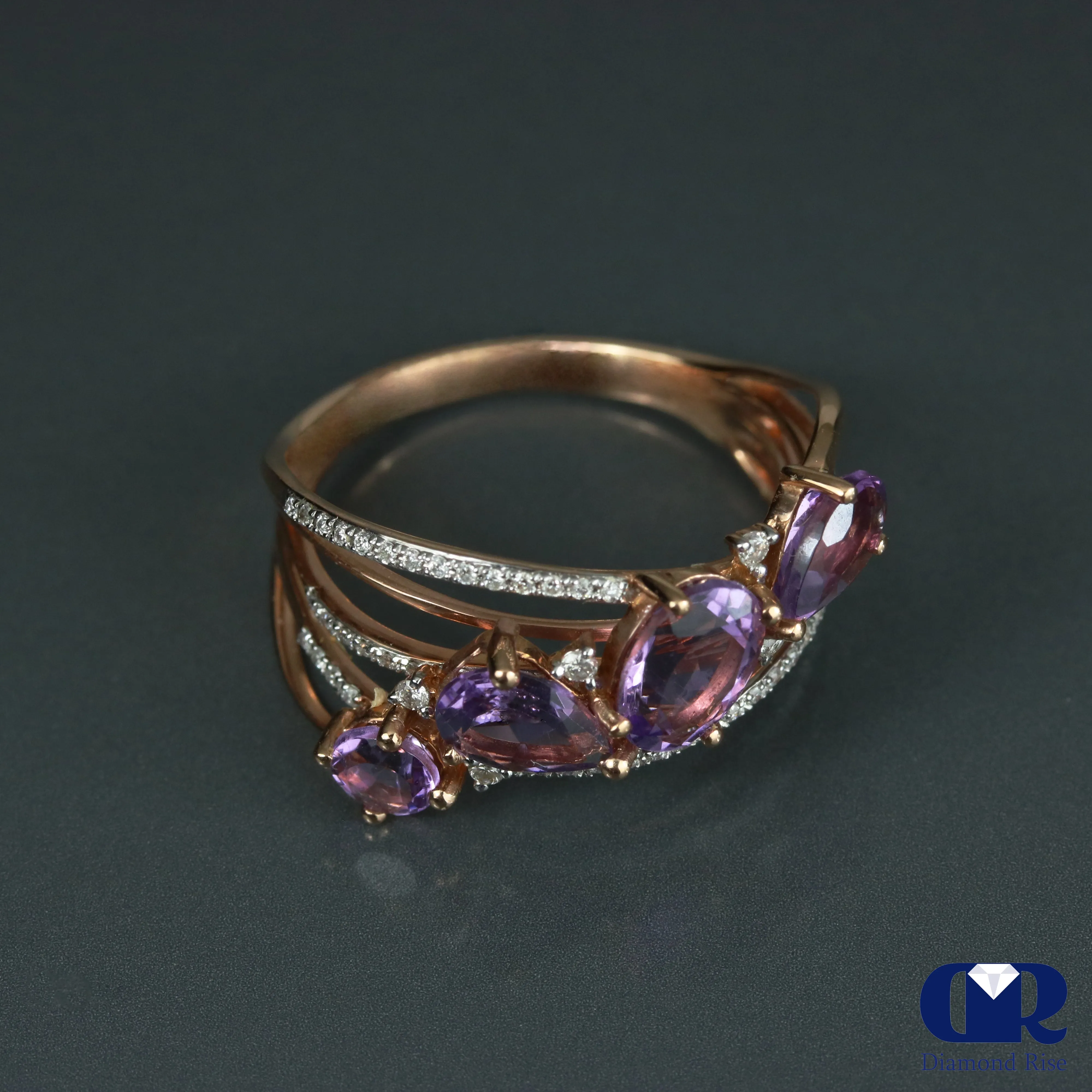 Diamond & Pink Amethyst Cocktail Ring In 14K Rose Gold