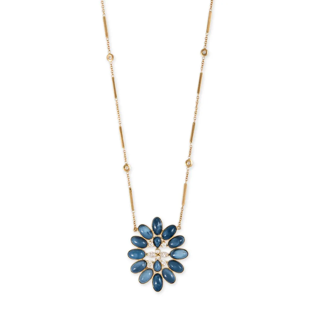 DIAMOND   BLUE OPAL BLOSSOM SMOOTH BAR NECKLACE