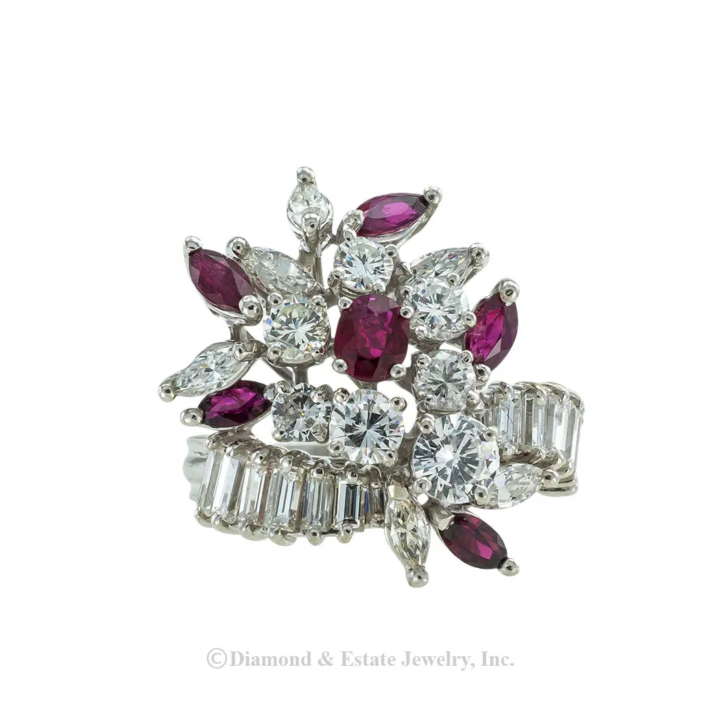 Diamond Ruby Platinum Cocktail Ring