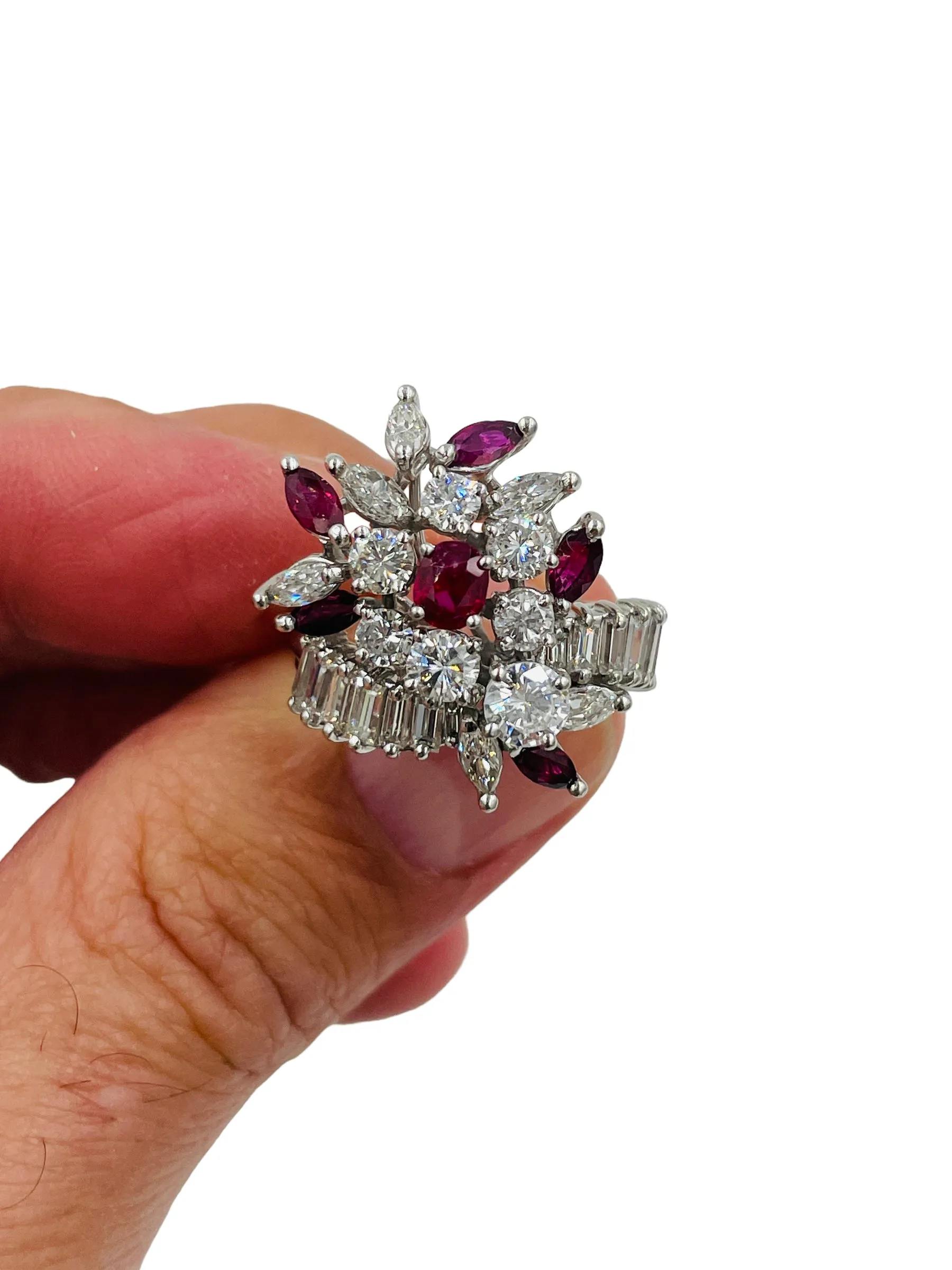 Diamond Ruby Platinum Cocktail Ring