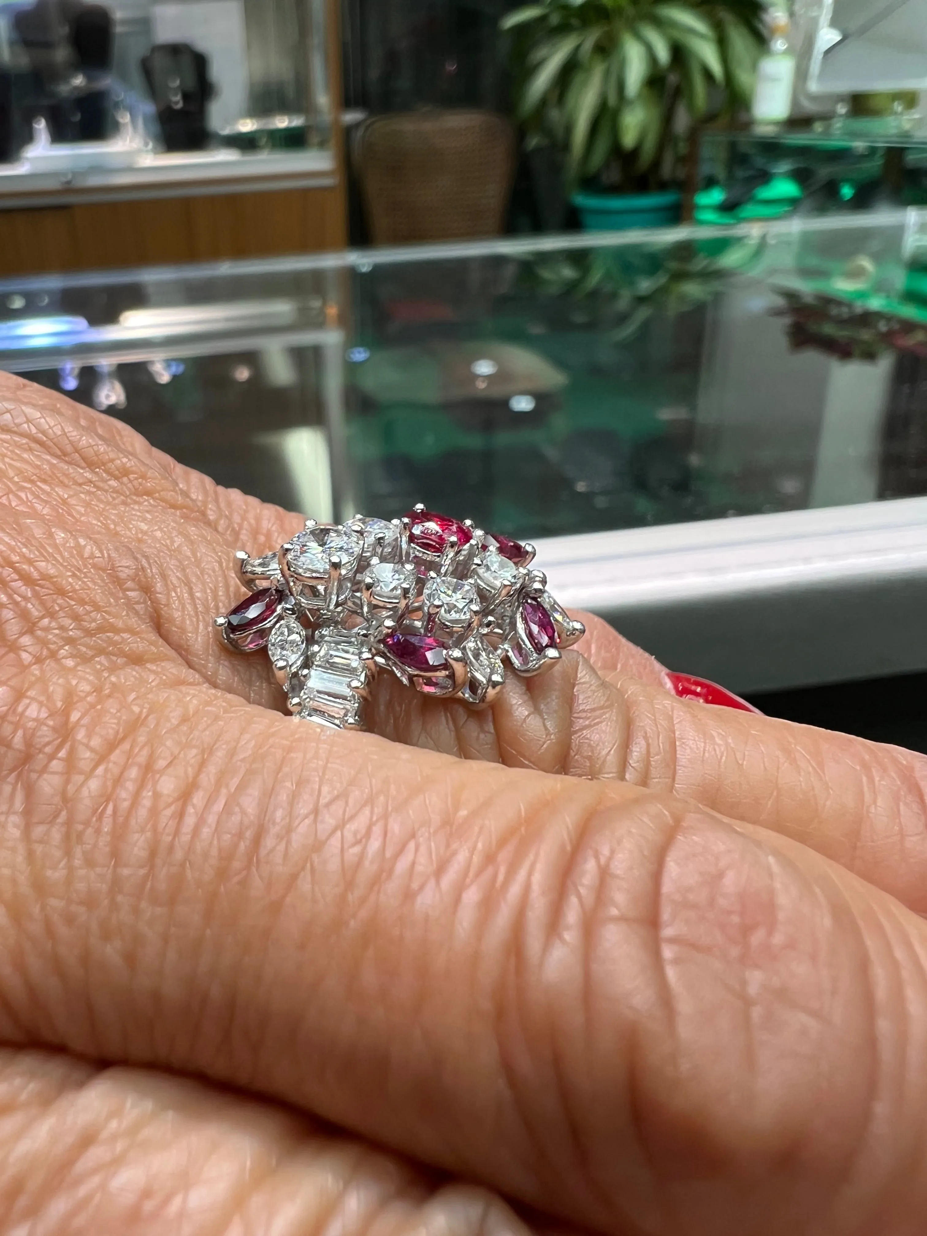 Diamond Ruby Platinum Cocktail Ring