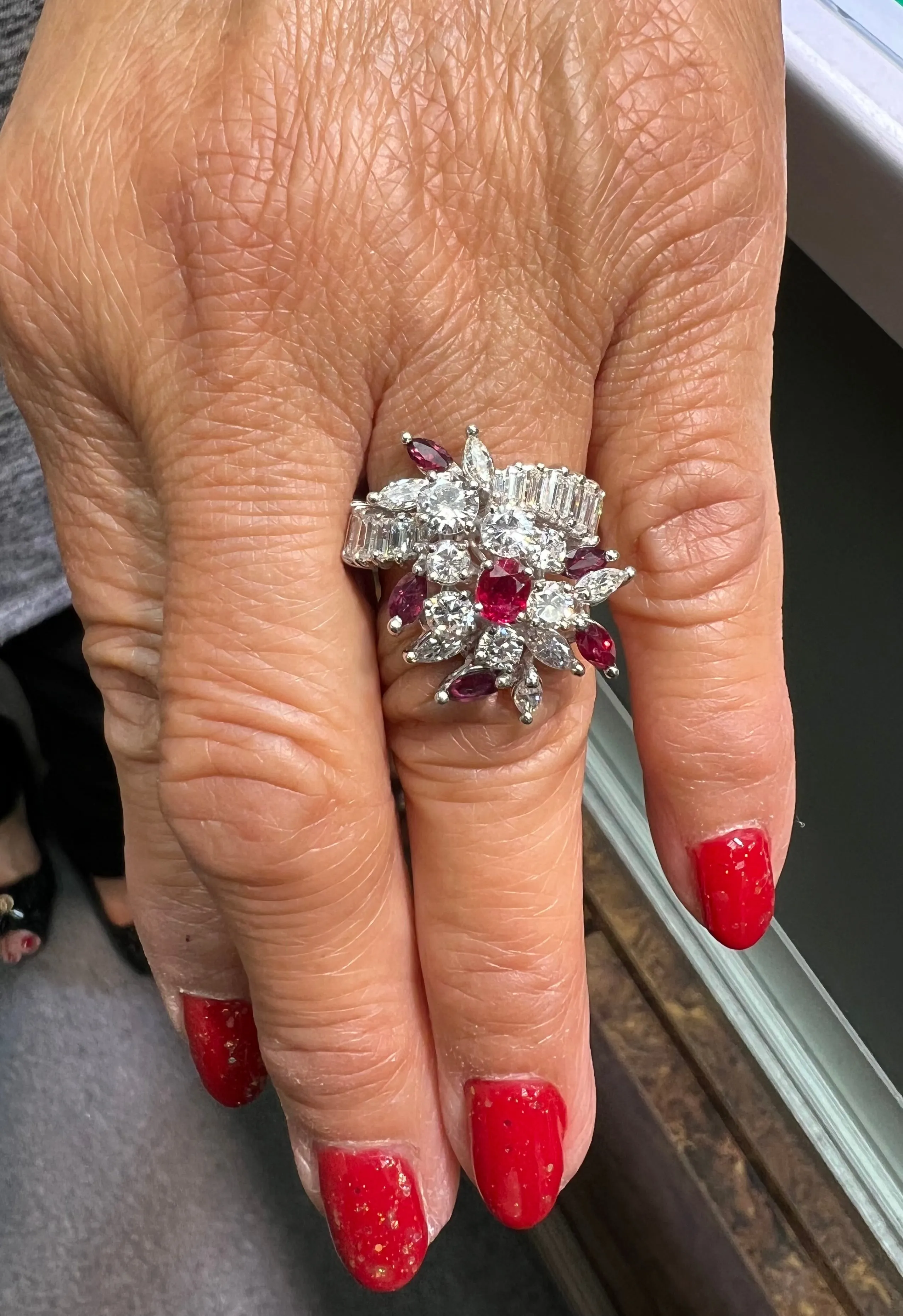 Diamond Ruby Platinum Cocktail Ring