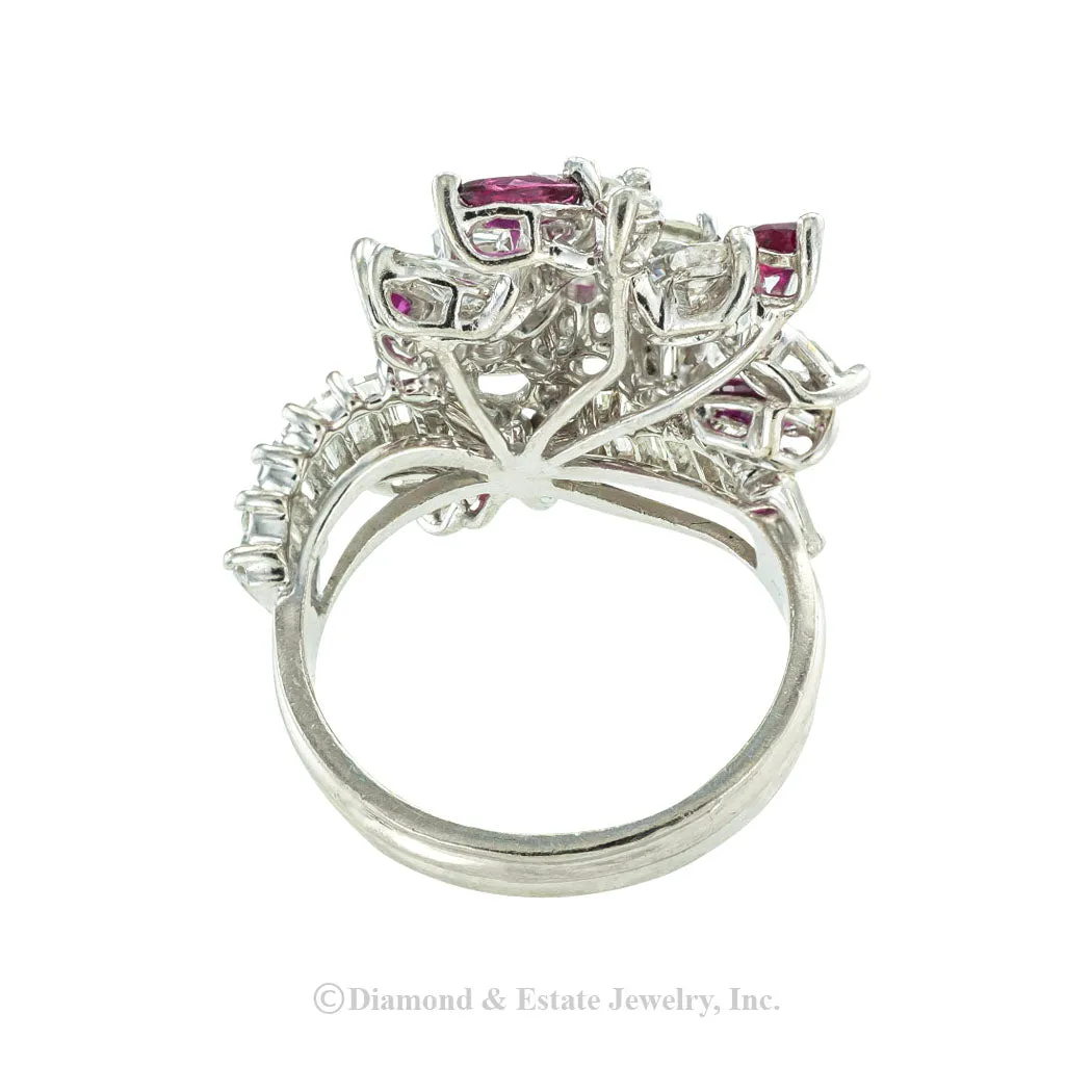 Diamond Ruby Platinum Cocktail Ring