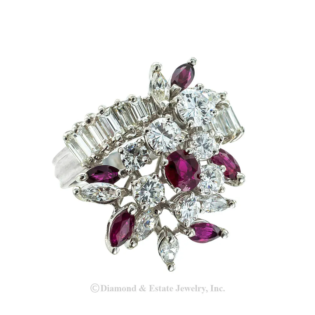 Diamond Ruby Platinum Cocktail Ring