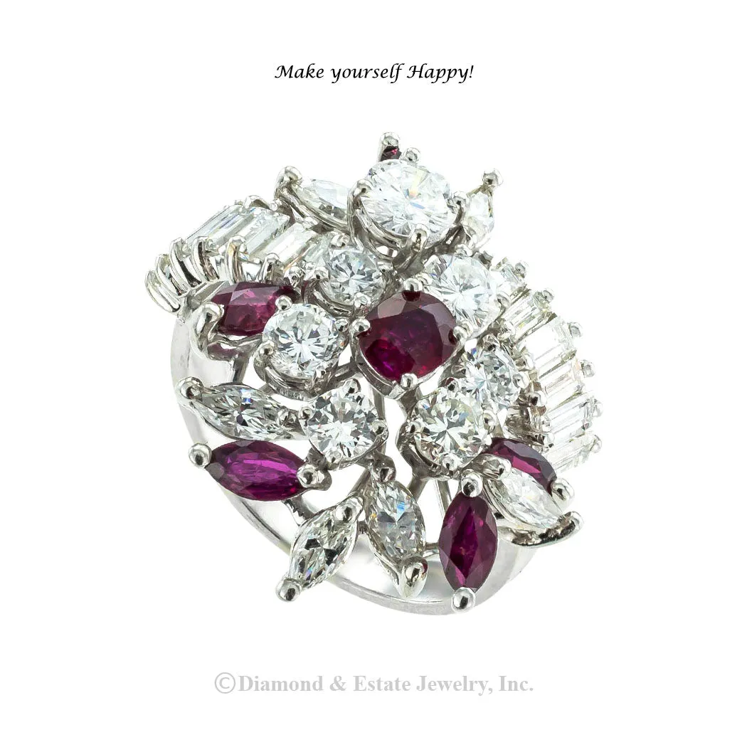 Diamond Ruby Platinum Cocktail Ring