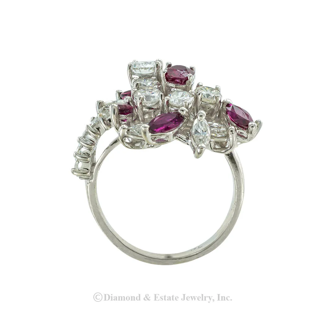 Diamond Ruby Platinum Cocktail Ring